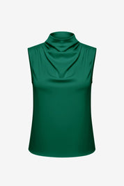 Womens Dark Green Mock Neck Satin Tank Tops | CicyBell