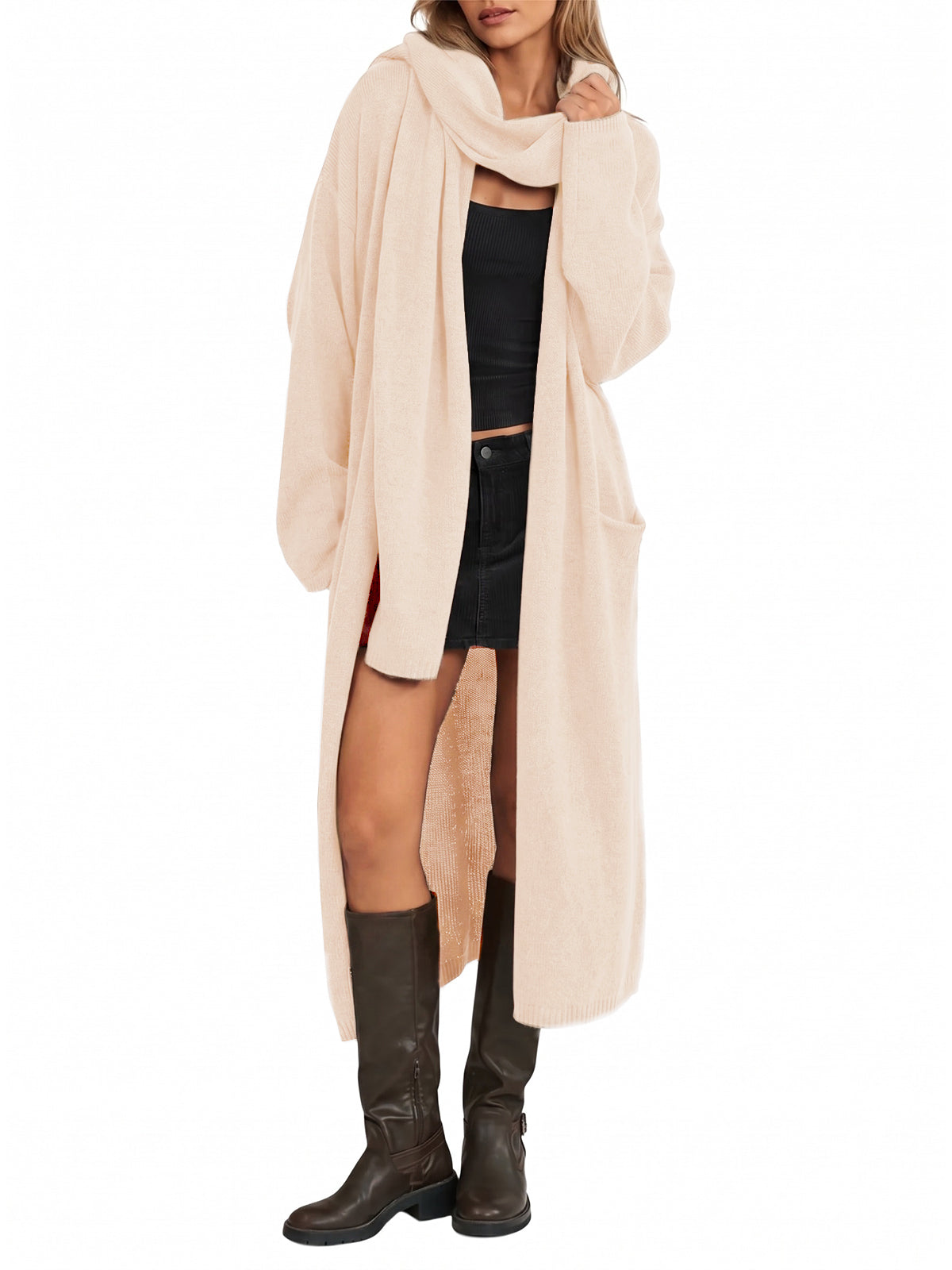 Womens Open Front Knit Sweater with Scarf | Cicy Bell