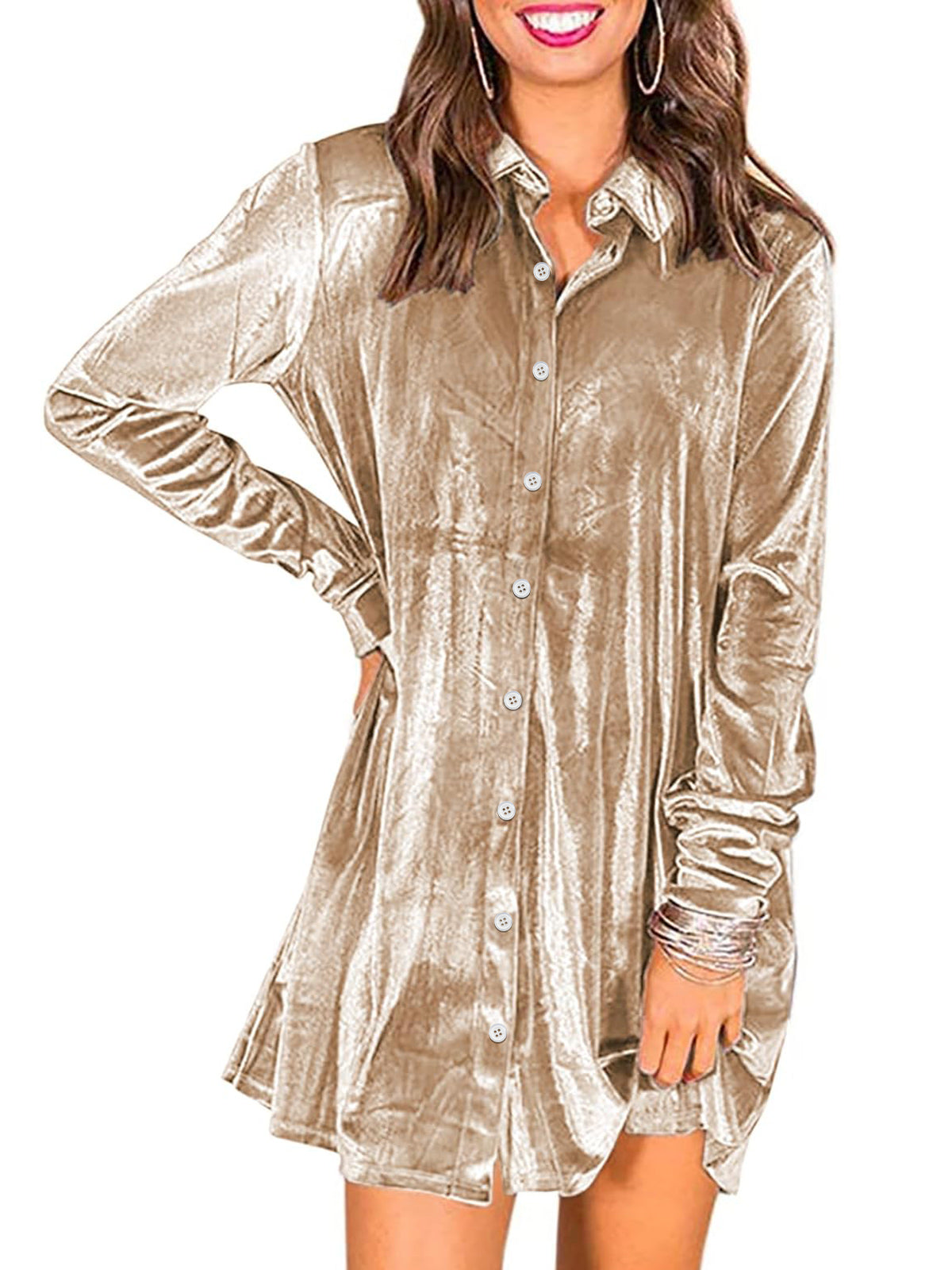 Women Velvet Button Down Mini Dress | Cicy Bell