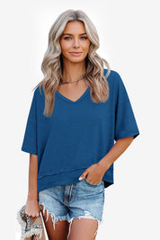 Womens Dark Blue Summer V Neck T Shirts | CicyBell