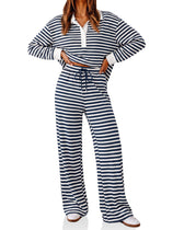 Womens Striped Polo Shirts Wide Leg Pants Sets | Cicy Bell