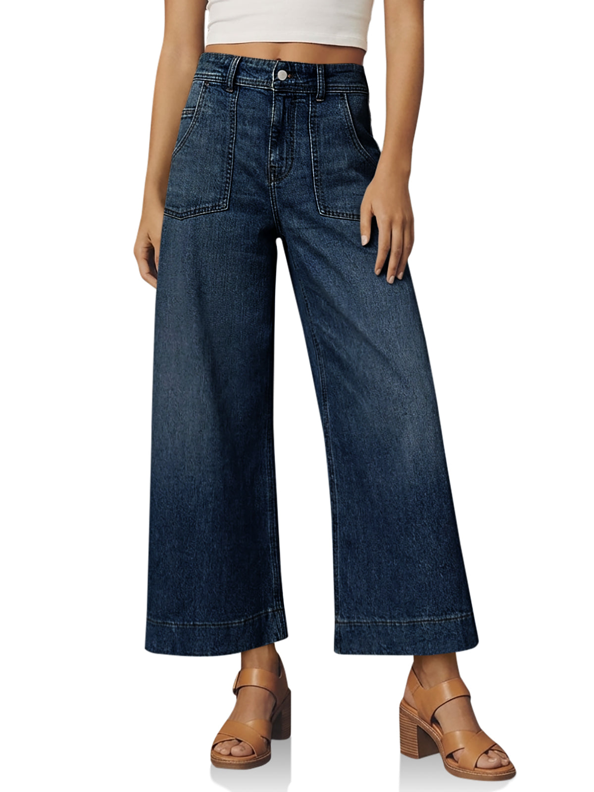 Womens Dark Blue Baggy High Waisted Jeans | CicyBell