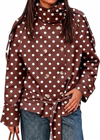 Womens Brown Polka Dot Short Trench Coats | CicyBell