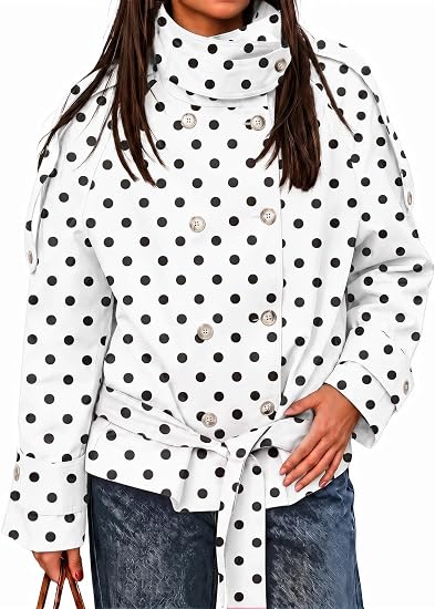 Womens White  Polka Dot Short Trench Coats | CicyBell
