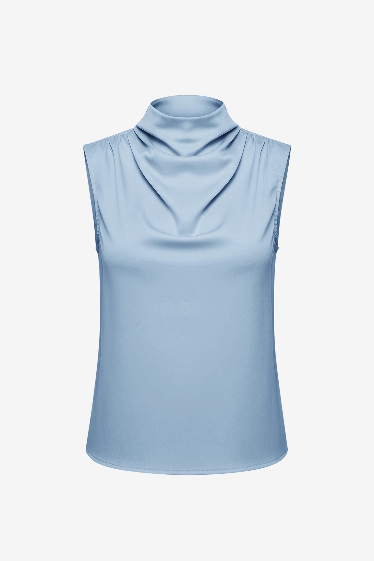 Womens Light Blue Mock Neck Satin Tank Tops | CicyBell