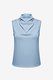 Womens Light Blue Mock Neck Satin Tank Tops | CicyBell