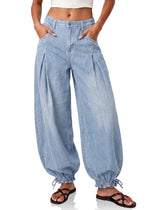 Womens Barrel Balloon Pleated Jeans|Cicy Bell