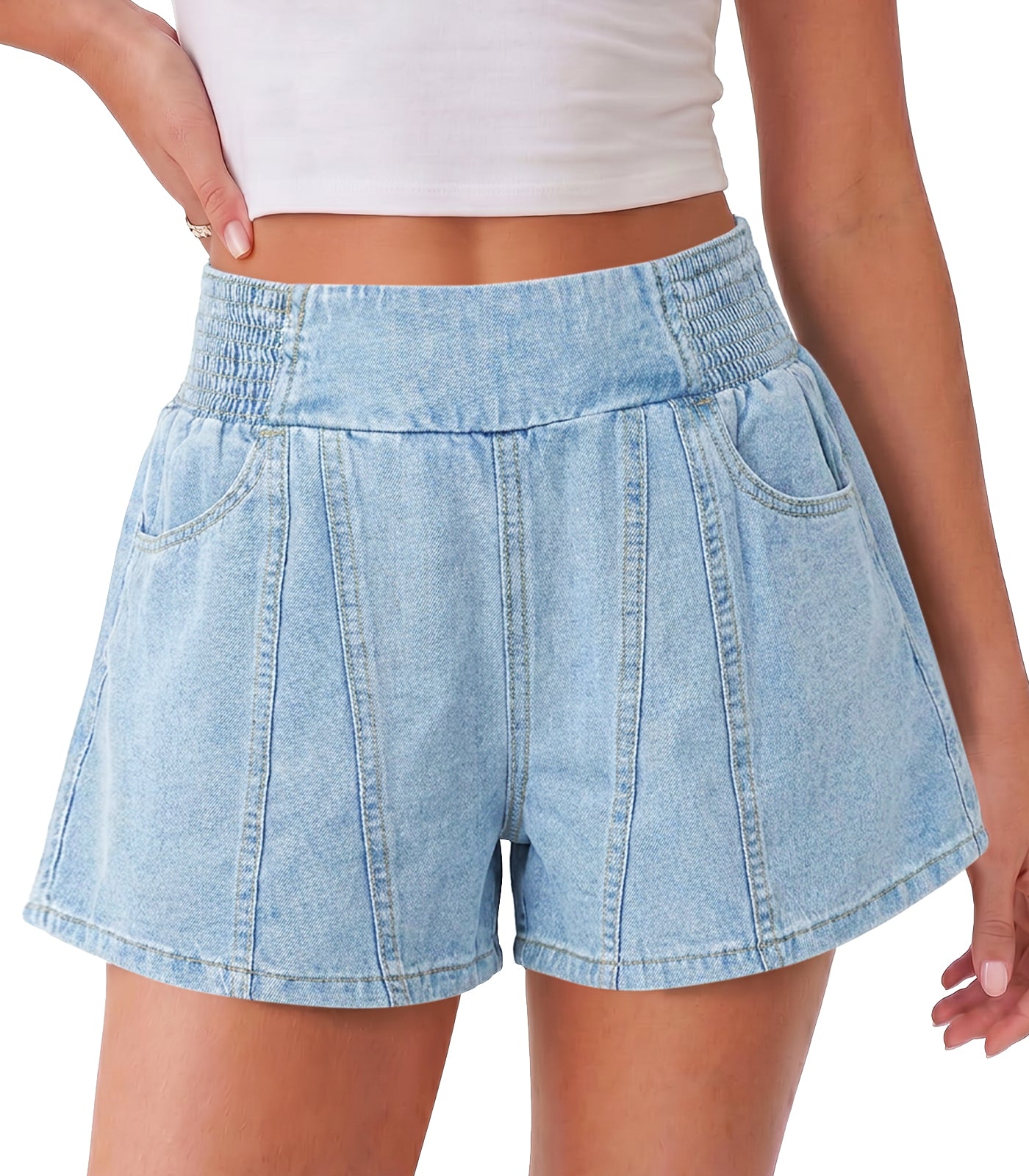 Womens Light Blue Summer Pull on Jean Shorts| CicyBell