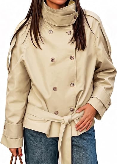 Womens Light Khaki Short Trench Coats | CicyBell