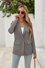 Cicy Bell Womens Dark Grey Button Knit Blazer