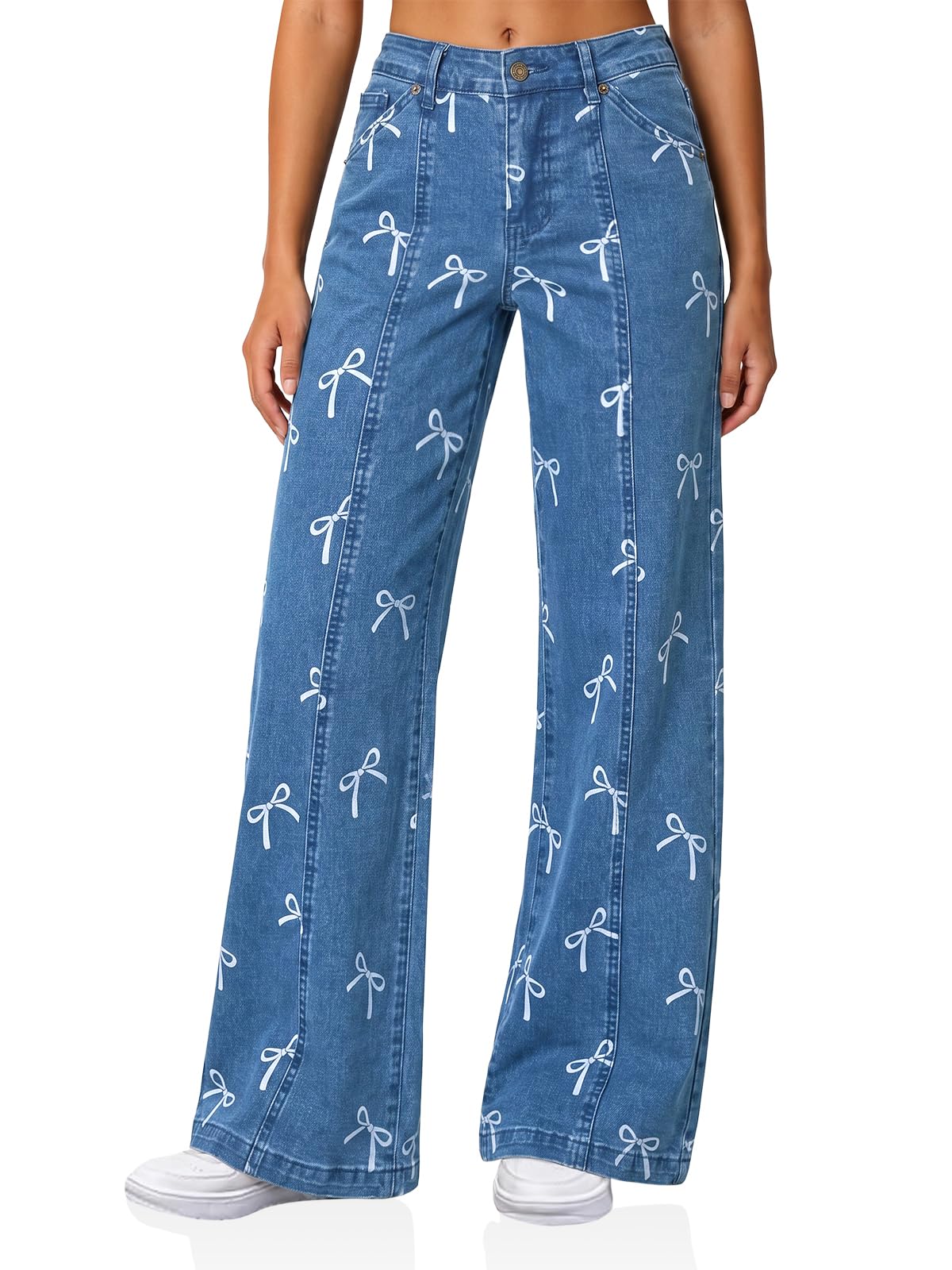 Womens White&Blue Wide Leg Jeans | CicyBell