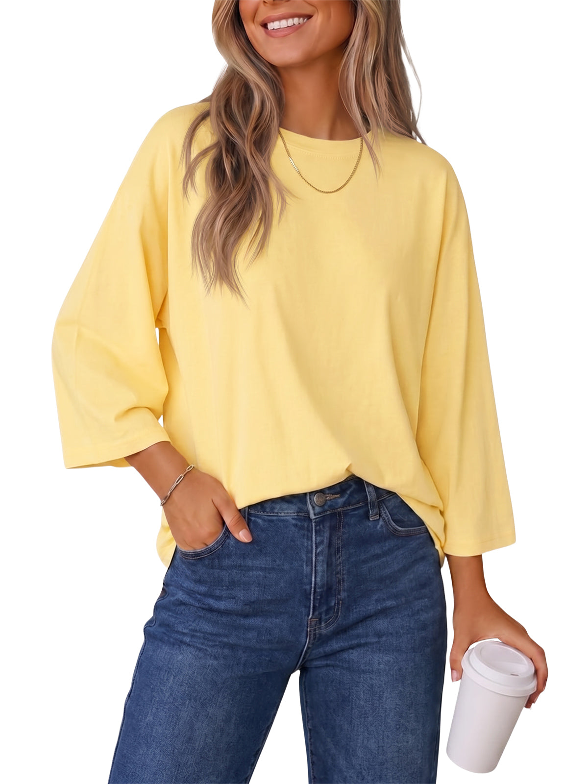 Womens Yellow 3/4 Sleeve T Shirts | CicyBell